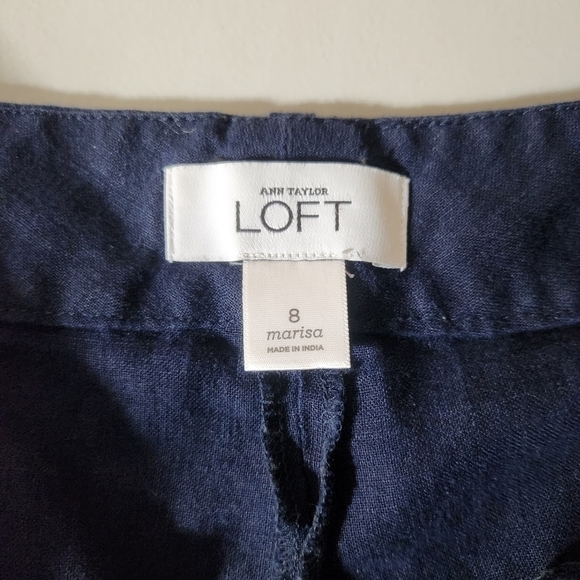 Ann Taylor Loft Marisa 100% Linen Navy Mid Rise Wide Leg Pants-Size 8 - Picture 7 of 9